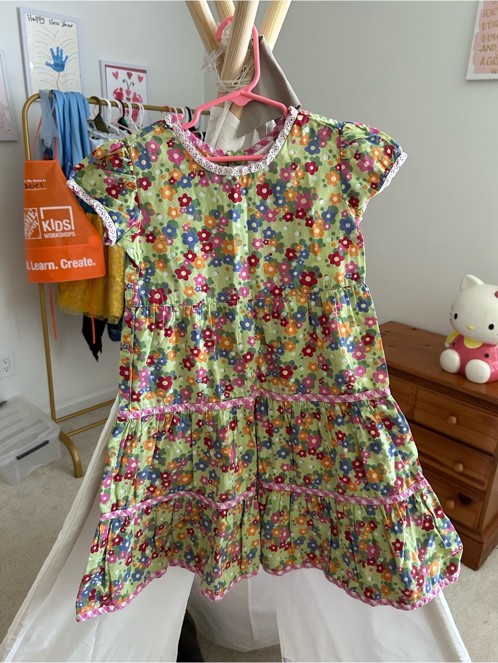 Hanna Andersson Girls Tiered Sundress Green Floral Size 110 (US 5) Lace Dress